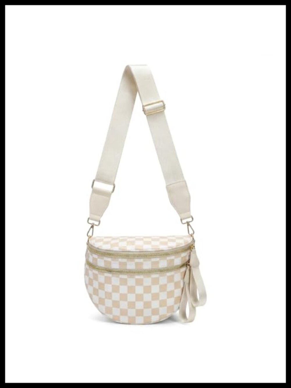 Checkered Crossbody Bag Nylon Bum Bag Adjustable Strap Spacious Handbag